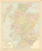 SCOTLAND. General map showing counties & railways. LETTS 1892 old antique