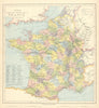 FRANCE. Railways. Wine-growing regions are shaded. LETTS 1892 old antique map