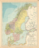 SCANDINAVIA Sweden Norway Denmark Baltic. Lighthouses. Glaciers. LETTS 1892 map