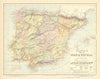 SPAIN & PORTUGAL showing red & white white & liqueur regions. LETTS 1892 map