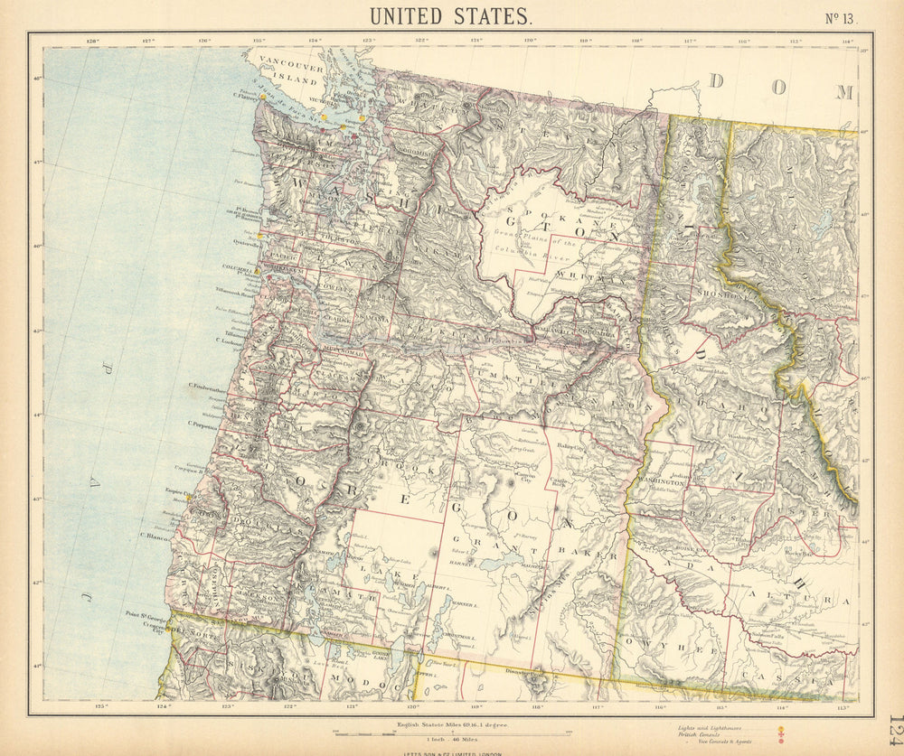 PACIFIC NORTHWEST. Oregon Washington State Idaho. Railroads. LETTS 1892 map