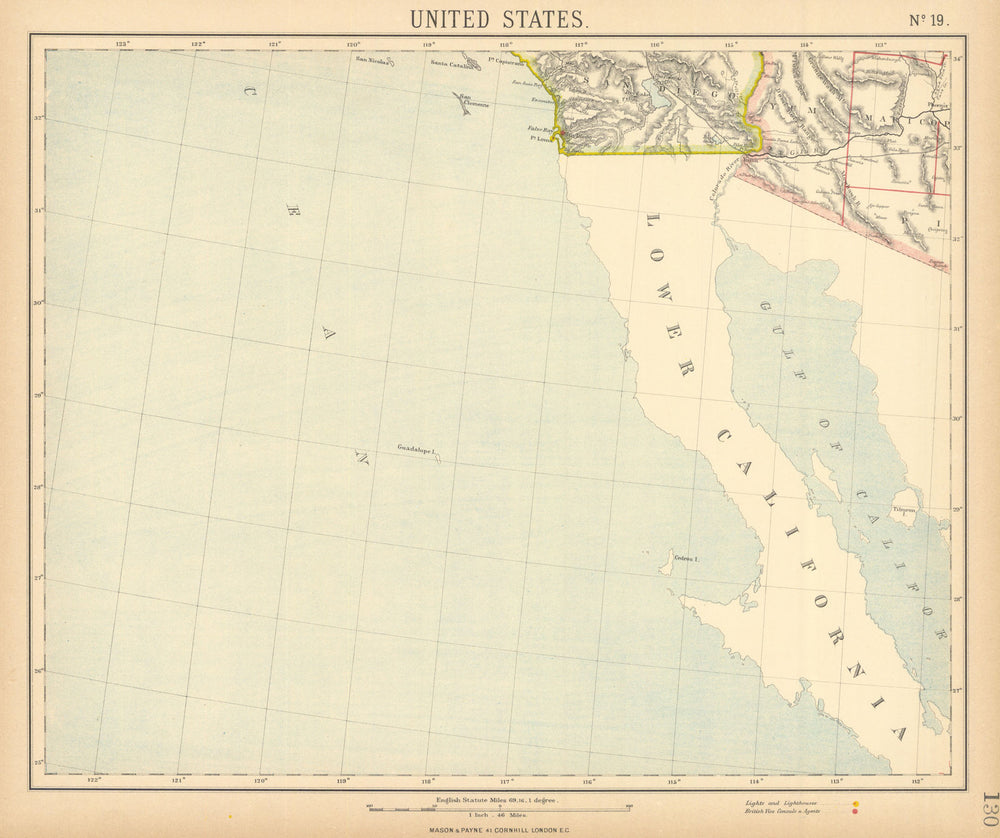 Baja & SOUTHERN CALIFORNIA & ARIZONA. San Diego & Phoenix. LETTS 1892 old map