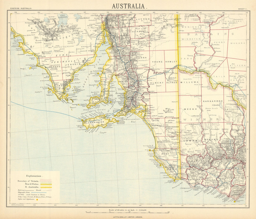 SOUTH AUSTRALIA Victoria NSW. Adelaide. Railways. Wine country. LETTS 1892 map
