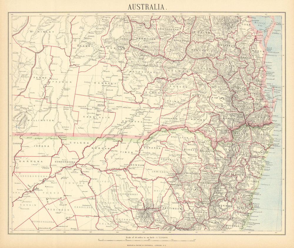 NEW SOUTH WALES & QUEENSLAND. Brisbane Sunshine/Gold Coast. LETTS 1892 map