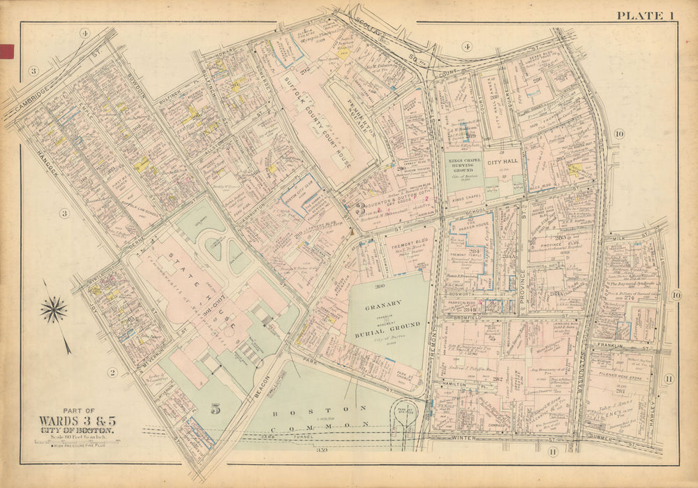 Boston #1 Beacon Hill/Downtown Crossing. City Hall/Granary. BROMLEY 1928 map