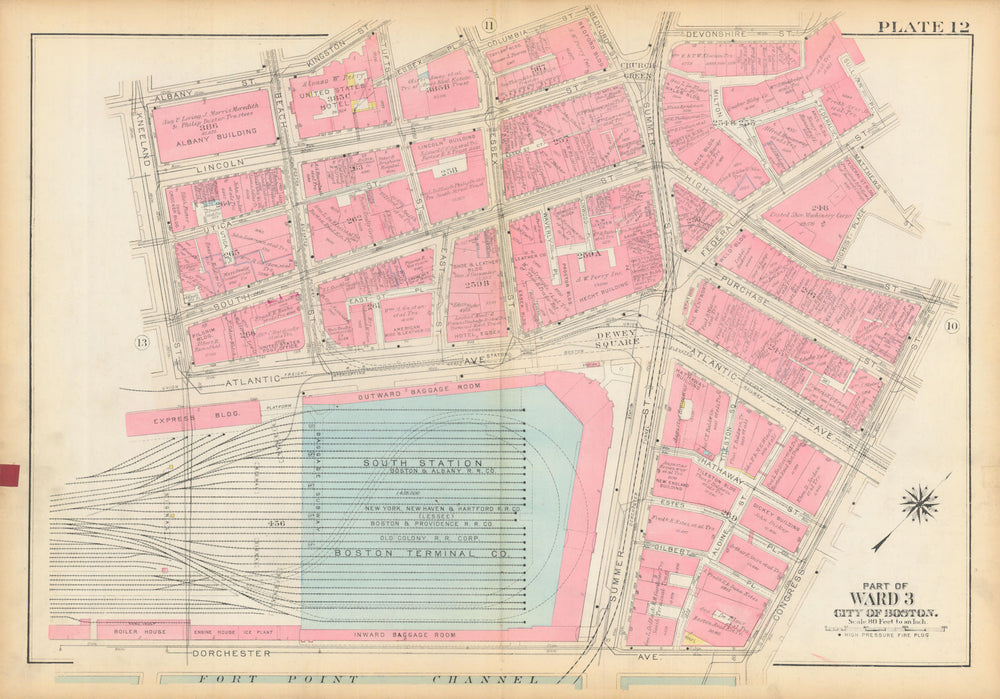 Boston #12 South Station/Dewey Sq. Leather/Financial Districts. BROMLEY 1928 map