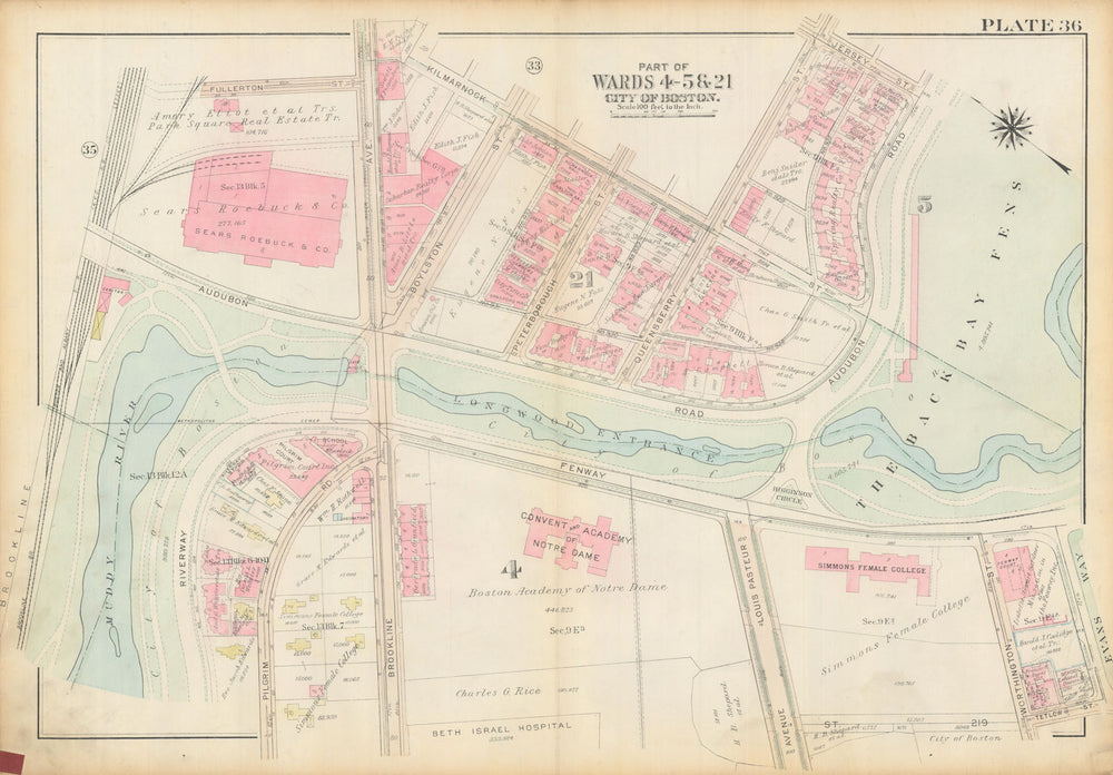 Boston #36 Fenway, Back Bay Fens & Longwood Medical Area. BROMLEY 1928 old map