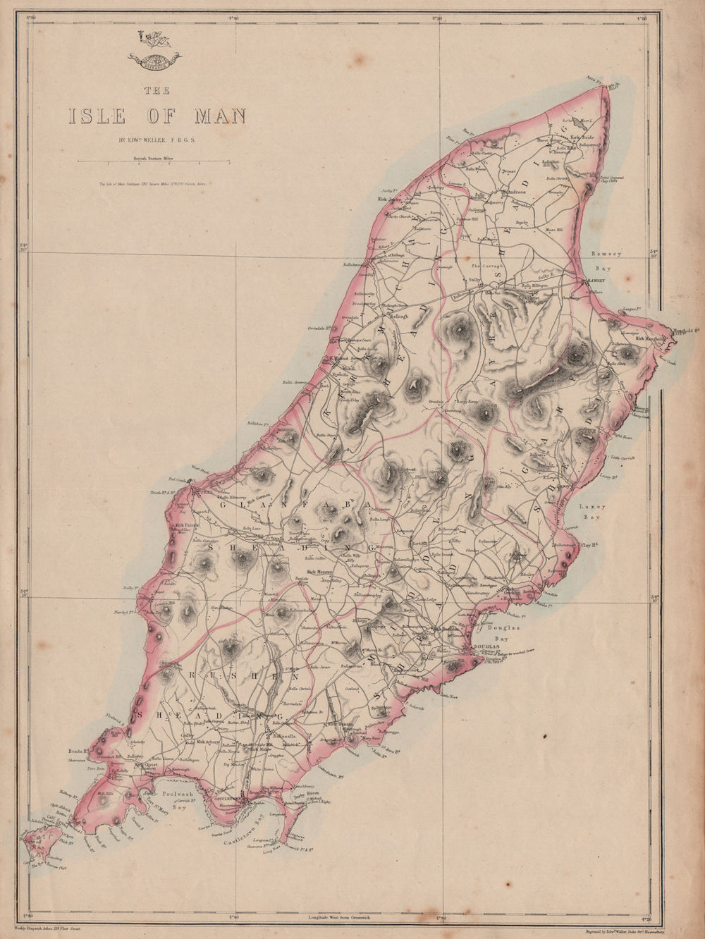 'The Isle of Man' showing Sheadings. WELLER 1862 old antique map plan chart