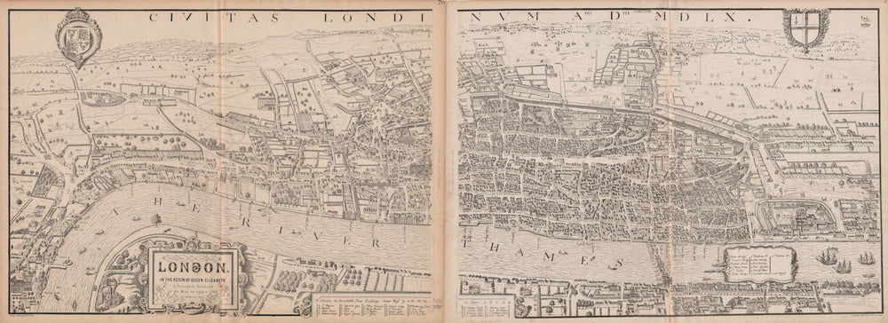 'London in the reign of Queen Elizabeth' after Agas' 1560 map. WELLER 1862
