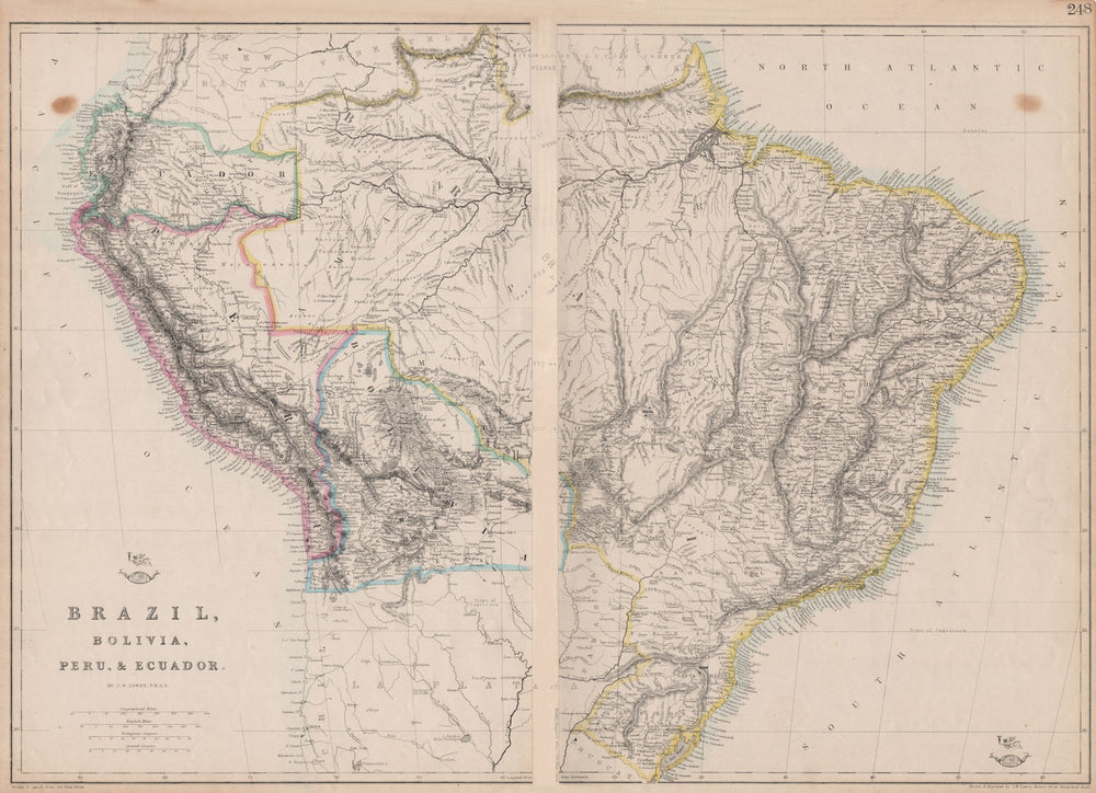 S AMERICA 'Brazil, Bolivia, Peru, & Ecuador' Bolivia w/ littoral.LOWRY 1862 map