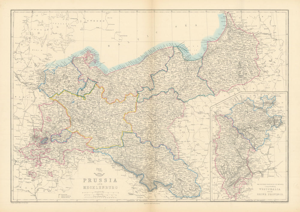 PRUSSIA & MECKLENBURG. Railways. JW LOWRY for the Dispatch atlas 1863 old map