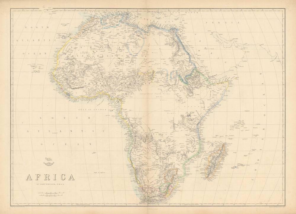 Pre-colonial AFRICA. Mountains of Kong.Circular Zambesi.Tribes. WELLER 1863 map