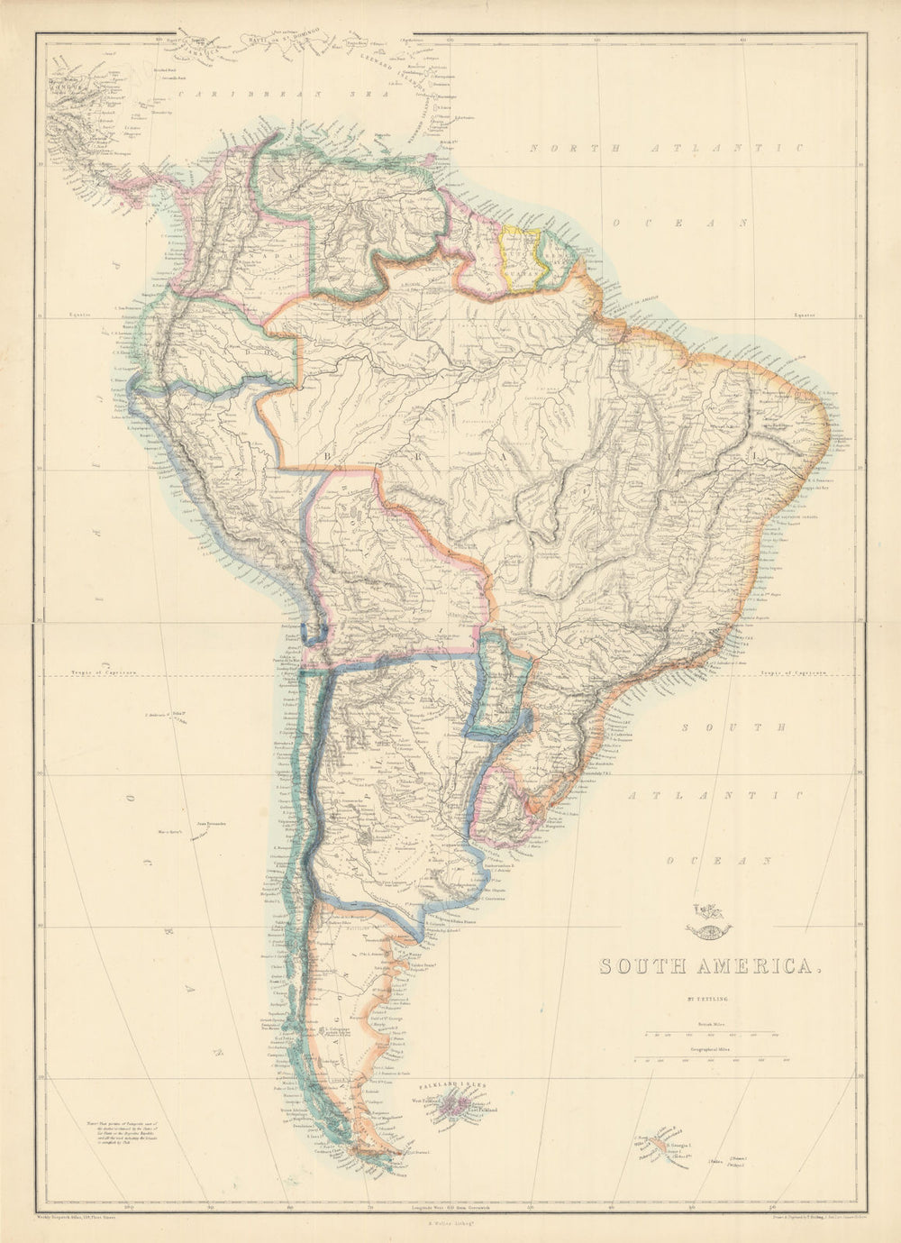 'South America'. La Plata Bolivia w/ littoral New Granada. ETTLING 1863 map