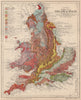 ENGLAND & WALES colour geological Map. LETTS 1889 old antique plan chart