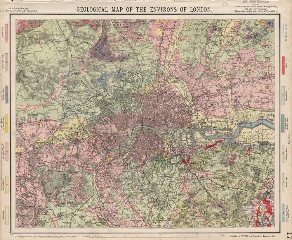Geological map of the Environs of London. LETTS 1889 old antique chart