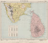 SOUTH BRITISH INDIA & CEYLON SRI LANKA Cochin Kerala Lighthouses. LETTS 1889 map