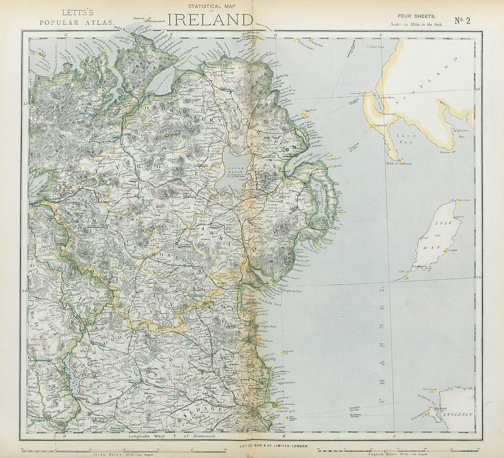 NE NORTHERN IRELAND. Lighthouses. Lifeboat stations. Ulster. LETTS 1883 map