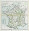 FRANCE showing wine-growing regions shaded green. LETTS 1883 old antique map