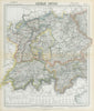 SOUTH GERMANY SWITZERLAND AUSTRIA Baden Württemberg Bavaria Tyrol 1883 old map