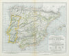 SPAIN & PORTUGAL. Red & white white & liqueur regions in green. LETTS 1883 map