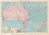 Australian & New Zealand ports chart lighthouses mail route LARGE 1952 old map