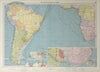 South Atlantic Ocean sea chart. Ports lighthouses mail routes. LARGE 1927 map