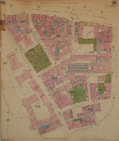 GOAD MAP.EC4 WC1 WC2.High Holborn Chancery Ln Lincoln Inn Southampton Bldgs 1940