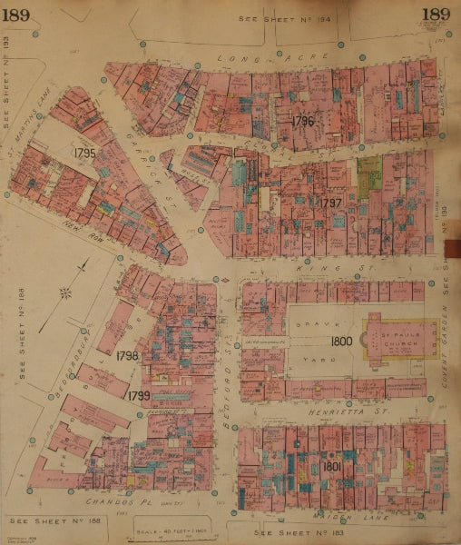 GOAD MAP.Covent Garden WC2.Garrick Bedford Henrietta King Street Long Acre 1938