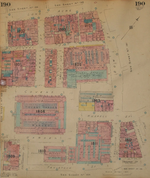 GOAD MAP.Covent Garden WC2.Bow St Long Acre James Floral Russell Wellington 1938