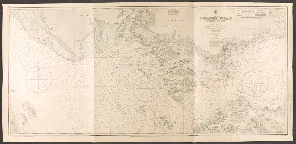 Singapore Strait Western Portion. Admiralty nautical sea chart 1957 old map