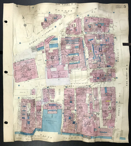 London EC4V EC4M Upper Thames Street Garlick Hill Queenhithe GOAD 1957 old map