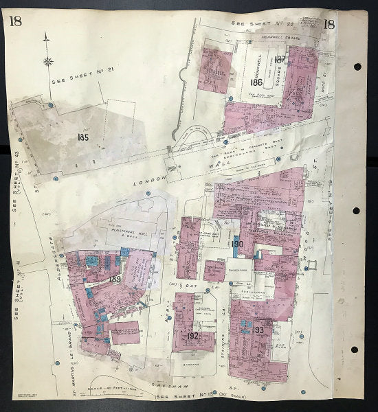 London Wall EC2V EC1A Wood Street Noble St Aldersgate Gresham St GOAD 1960 map