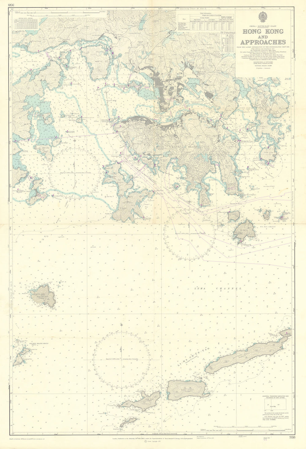 Hong Kong & approaches. China Sea. ADMIRALTY sea chart 1962 (1973) old map