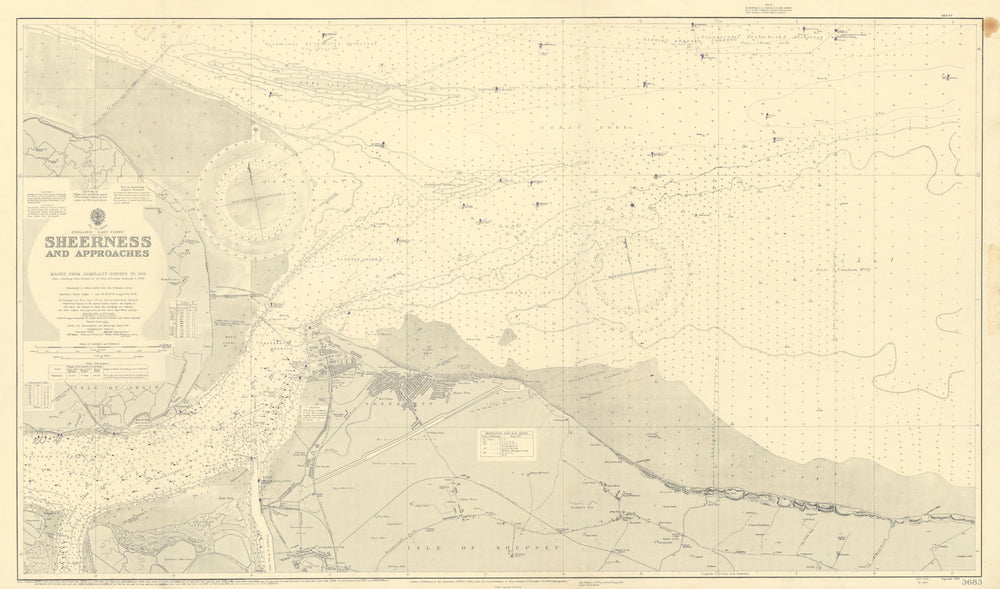 Sheerness & approaches. Medway Kent. ADMIRALTY sea chart 1930 (1948) old map