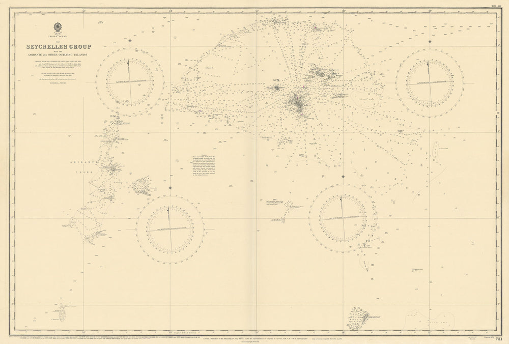 Seychelles including Amirante. Indian Ocean. ADMIRALTY sea chart 1875 (1951) map