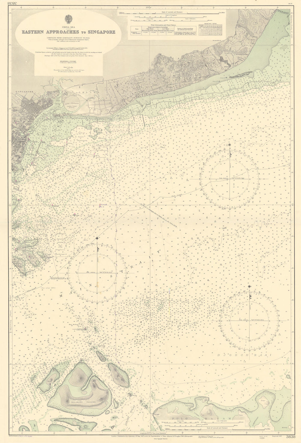 Singapore eastern approaches. China Sea. ADMIRALTY sea chart 1927 (1957) map
