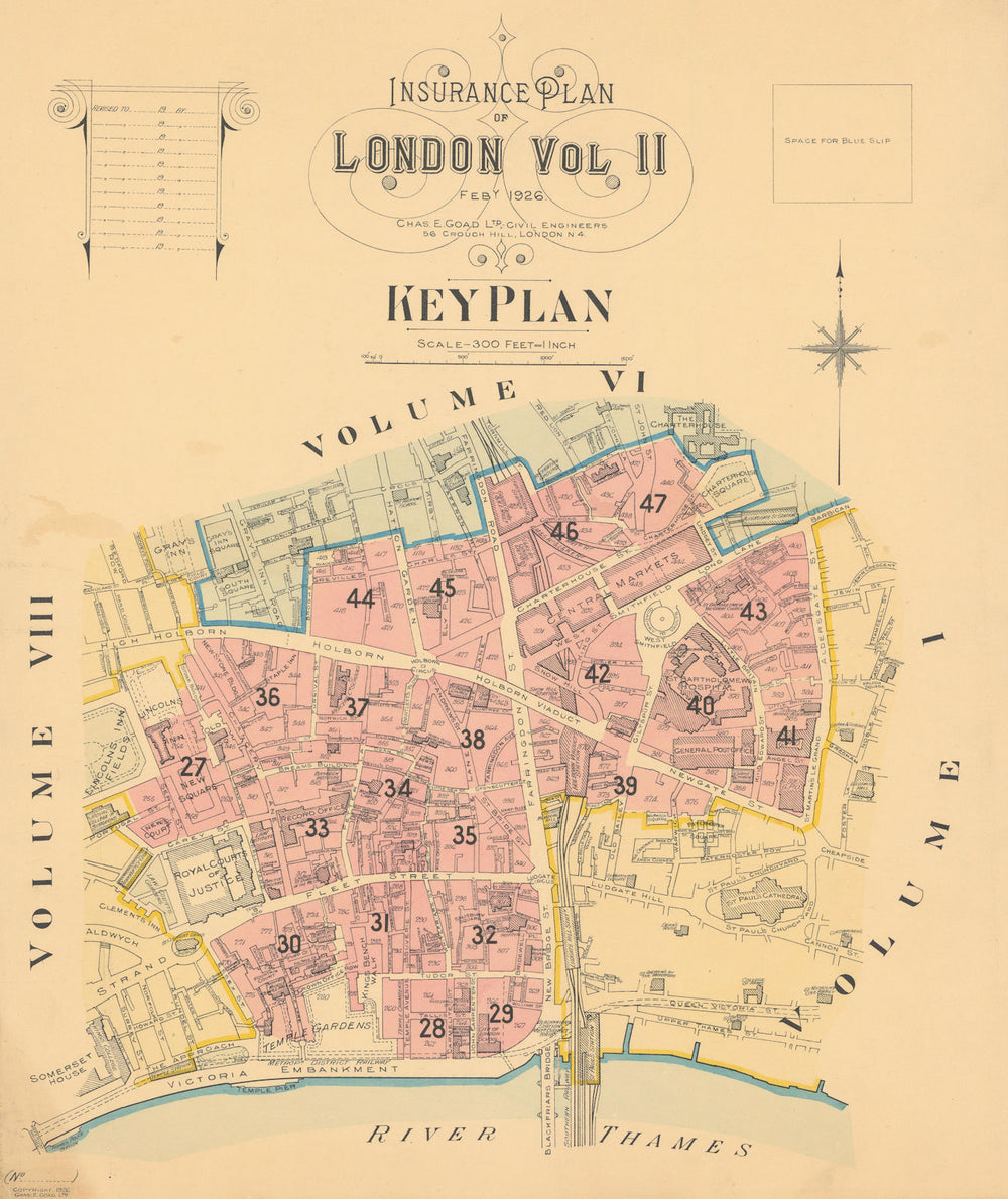 Charles Goad Insurance Key Plan Vol II. Legal London Holborn Smithfield 1926 map