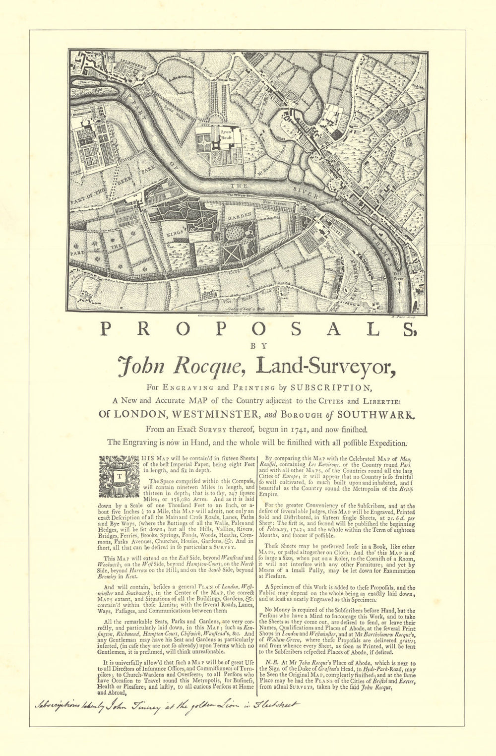 Brentford Isleworth Kew Gardens Syon House. After Rocque 1971 (1746) old map