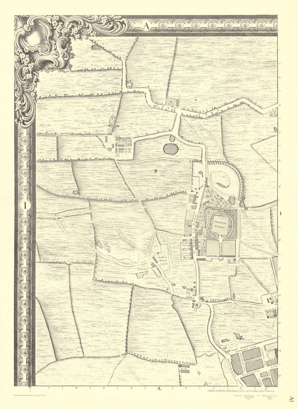 Marylebone High Street, Wigmore & Wimpole Street A1 after ROCQUE 1971 (1746) map