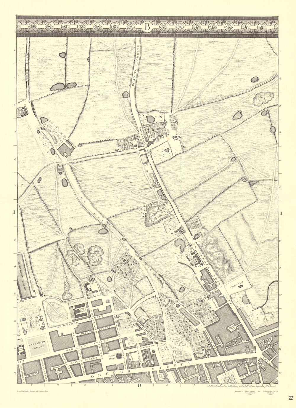 Marylebone Oxford Street Fitzrovia Bloomsbury. B1. After ROCQUE 1971 (1746) map