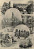 Bradford: Town hall. Forster Square. Kirkstall Abbey. Malham Cove 1900 print