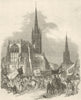 Godiva Procession at St. Michael's church, Coventry Fair 1851 old print