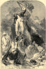 Time removing the hero - an allegorical design. Fantasy. Decorative 1852 print