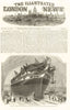 Launch of HMS James Watt, Royal Dockyard, Pembroke. Wales 1853 old print