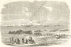Landing Artillery on the spit, Kinburnska. Crimean War 1855 old antique print