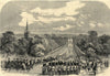 Queen Victoria passing up the avenue to Aston Hall, Birmingham 1858 old print