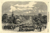 Queen Victoria passing up the avenue to Aston Hall, Birmingham 1858 old print