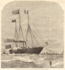 The Royal Yacht passing The Needles, Isle of Wight. Ships 1858 old print