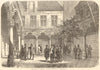 The bourse at Antwerp, recently destroyed by fire. Belgium. Finance 1858 print