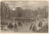 Skating on the Serpentine by torchlight. London. Winter sports 1859 old print
